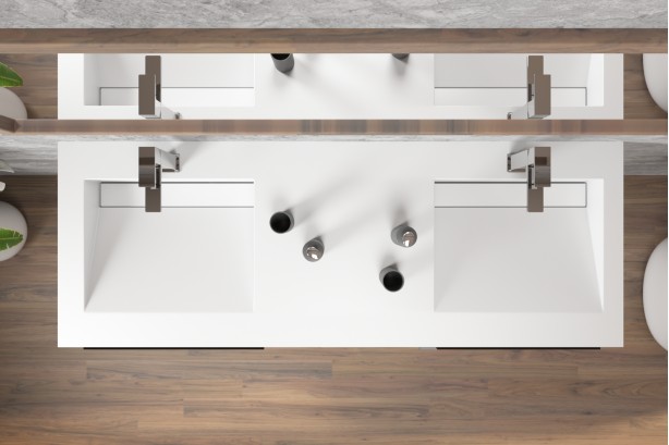 HOEDIC double washbasin unit with two drawers with handle, one niche in Corian® top view