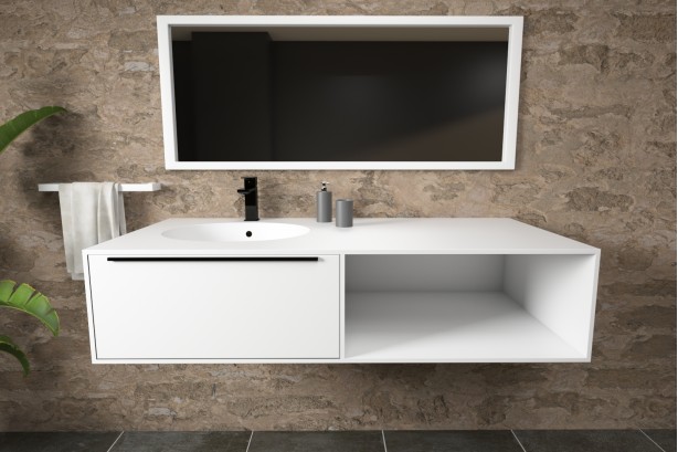 BERNIER double washbasin unit with one drawer with handle, one niche in Corian® front view