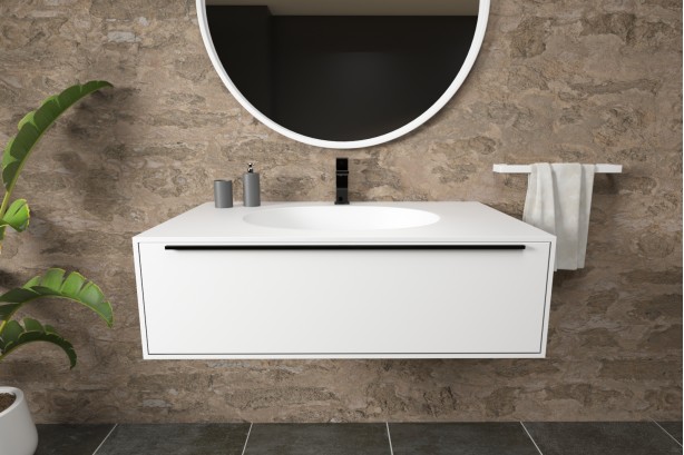 BERNIER single washbasin unit with one drawer with Corian® handle side view