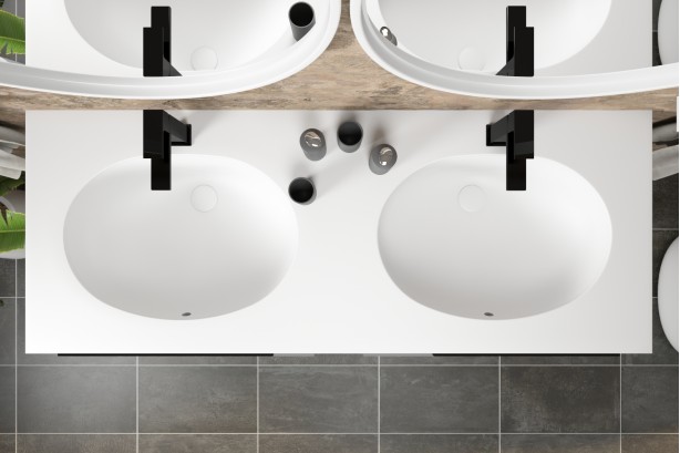 Meuble BERNIER double vasque avec deux tiroirs avec poignée en Corian® vue de dessus