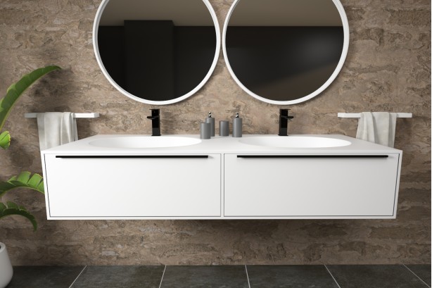 BERNIER double washbasin unit with two drawers with Corian® handle front view
