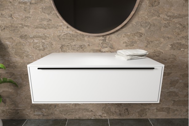 Wall unit with one drawer with Corian® handle front view