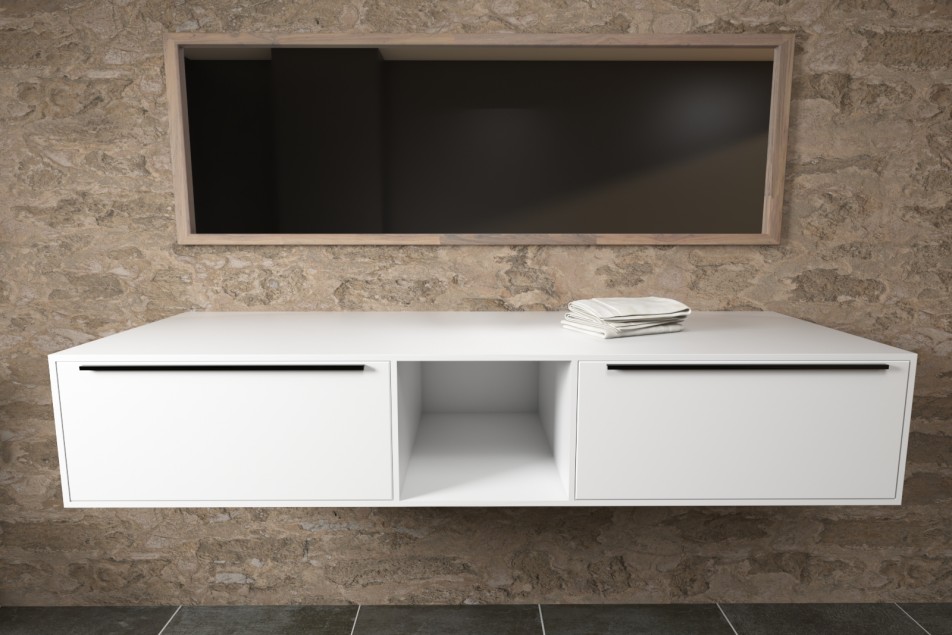 Wall unit with two drawers with handle, one niche in Corian® front view