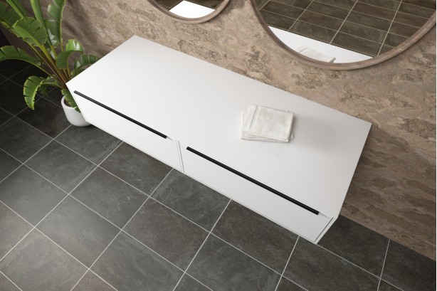 Hanging cabinet with two drawers with Corian® handle side view