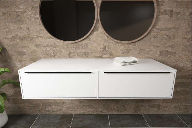 Hanging cabinet with two drawers with Corian® handle side view