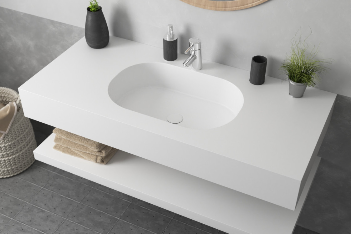 TONNARA single washbasin in Krion® seen from the side