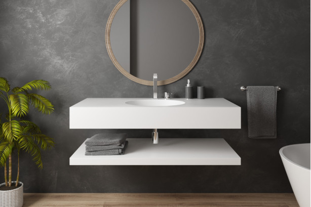 OUVEA single washbasin in Krion® seen from the side