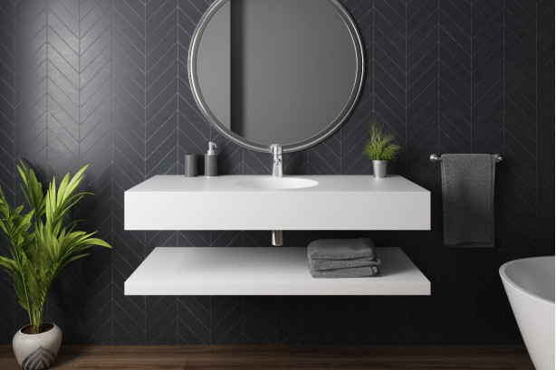 MATAVIA single washbasin in Krion® seen from the side