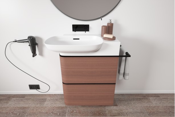 Drawer unit with KRION® single washbasin top PURE front view
