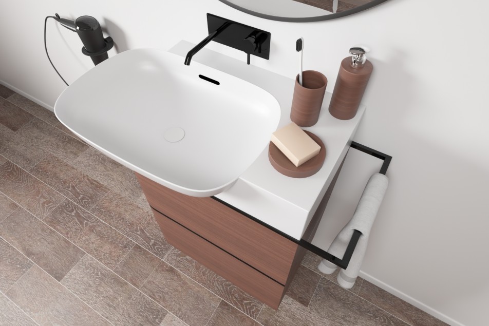 Drawer unit with KRION® single washbasin top PURE side view