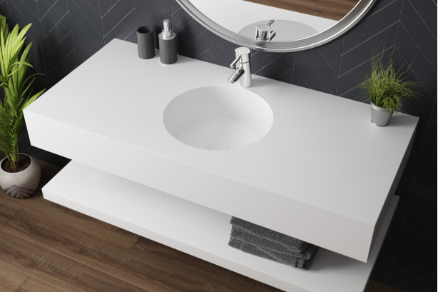 MATAVIA single washbasin in Krion® seen from the side