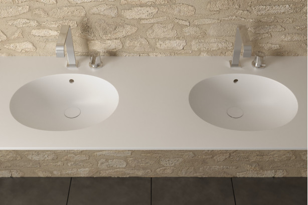 BARROW double washbasin in CORIAN® side view