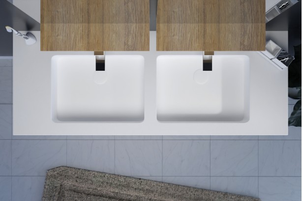 White KRION® double washbasin NATURAL top view
