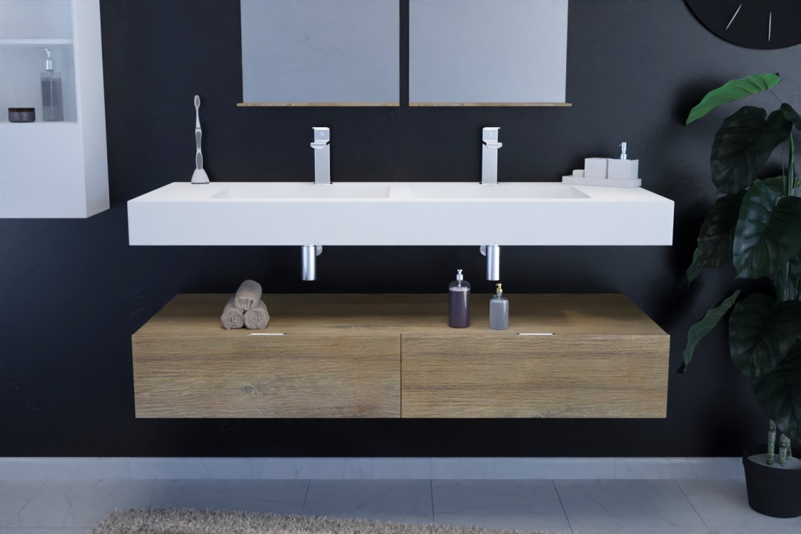 White KRION® double vanity top NATURAL side view