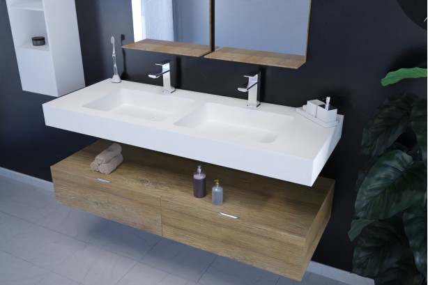 White KRION® double vanity top NATURAL side view