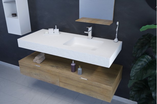 White KRION® NATURAL single right sink unit side view