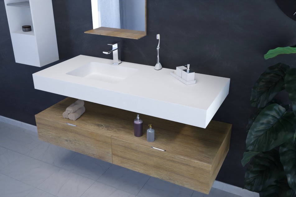 White KRION® NATURAL single left sink unit side view