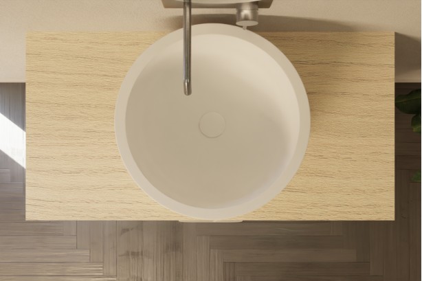 Equilibre 90 single washbasin unit in Opale Amazonie with profiled handle top view