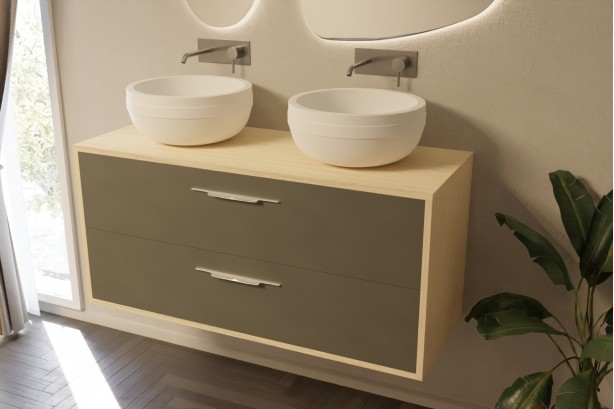 Equilibre 120 double washbasin unit in Opale Amazonie colour with profile handle front view