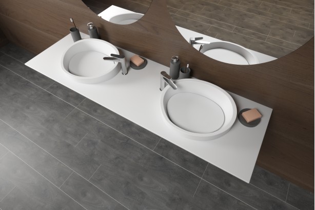 KRION® double washbasin ALMOND front view