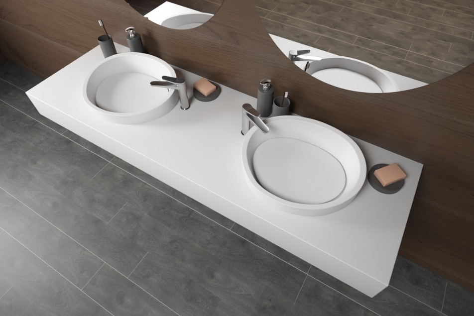 KRION® double washbasin ALMOND side view