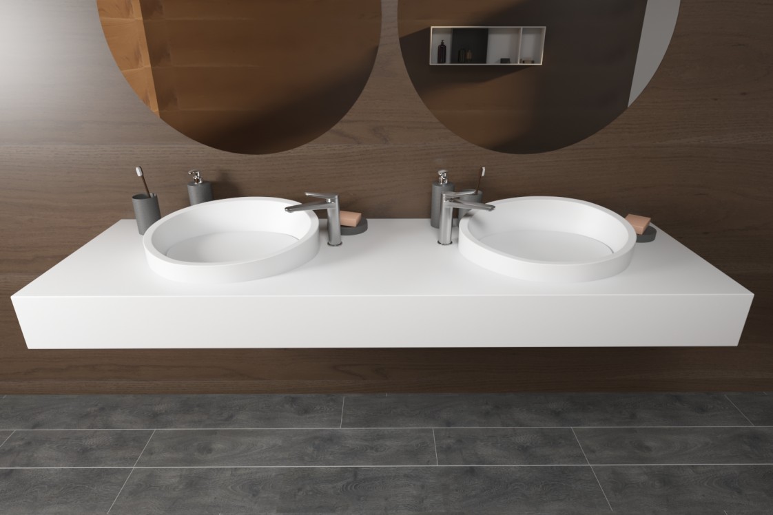 KRION® double washbasin ALMOND front view