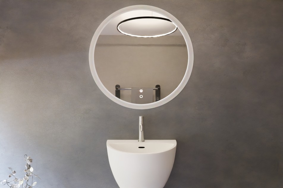 ROUND mirror front view with washbasin