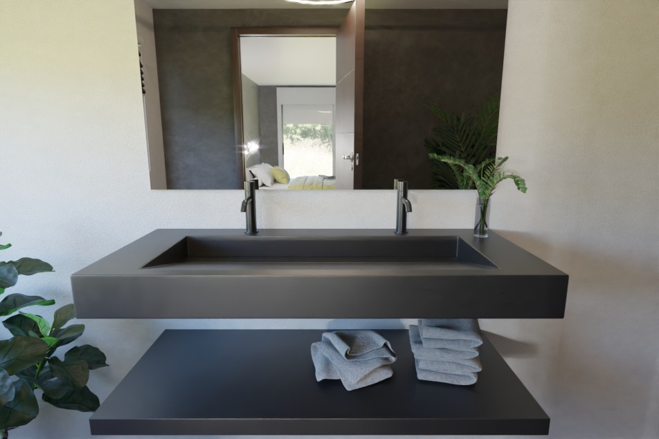 Black metal washbasin Krion® XL HOEDIC front view