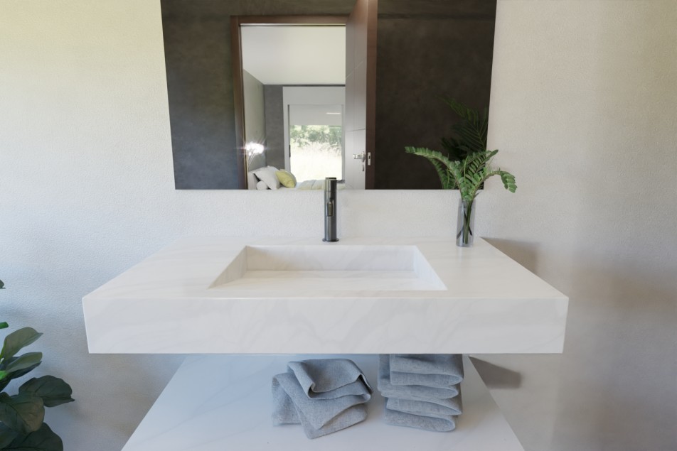 Carrara dark Krion® single vanity unit HOEDIC front view