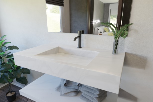 Plan vasque Carrara dark Krion® simple HOEDIC vue de côté