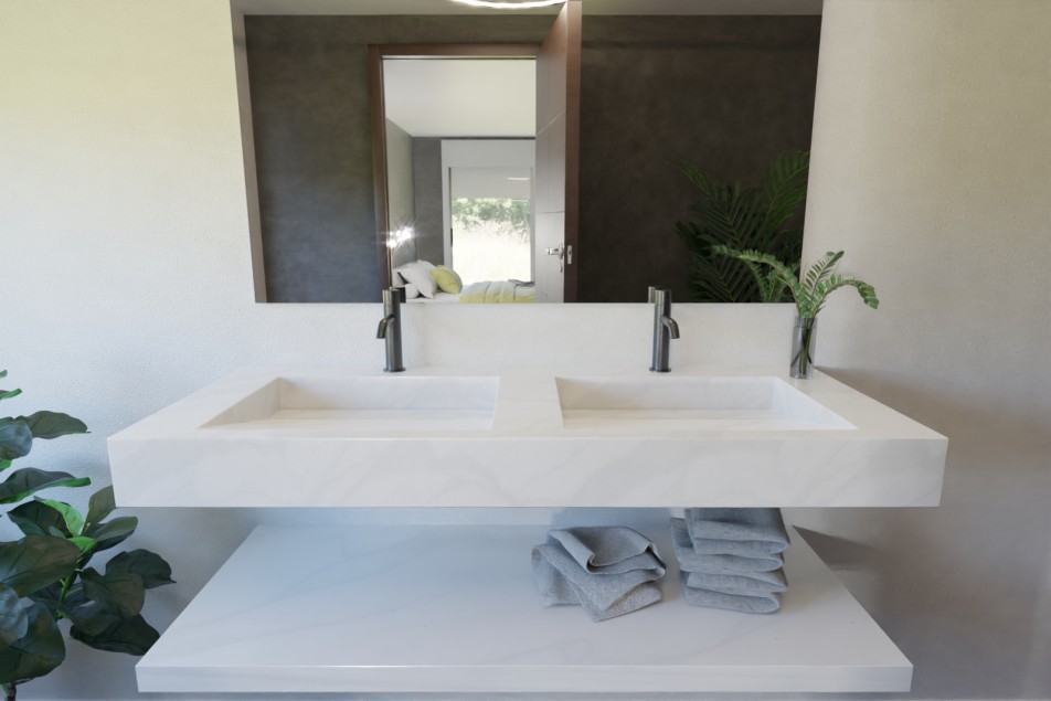 Carrara dark Krion® double vanity unit HOEDIC front view