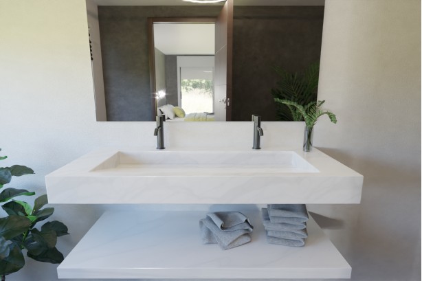 Carrara dark Krion® XL vanity top HOEDIC side view