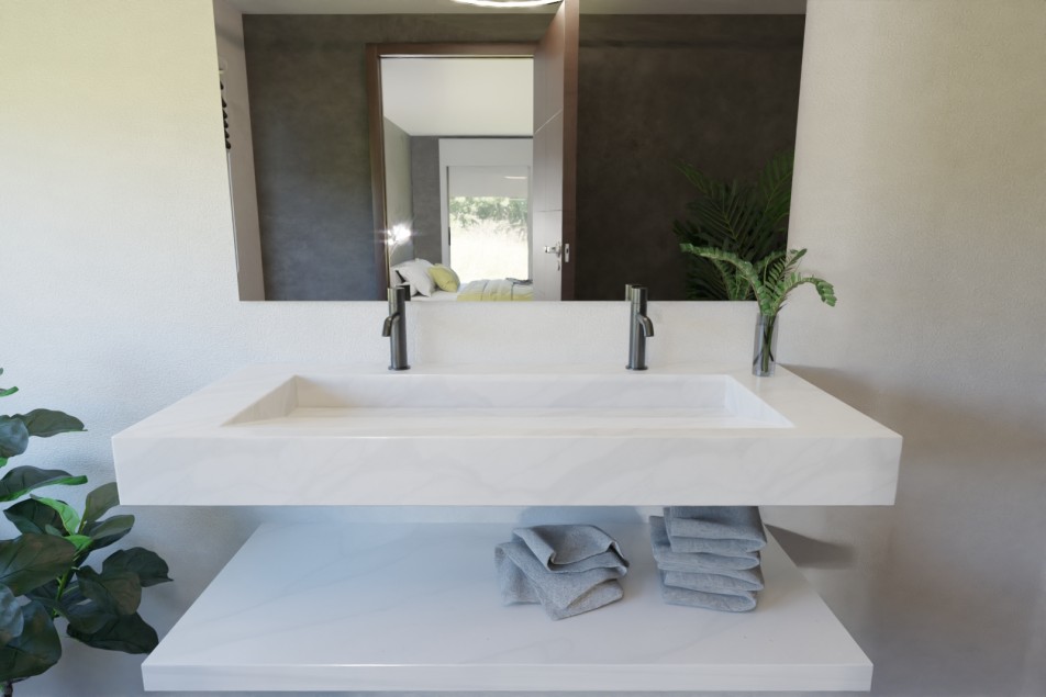 Carrara dark Krion® XL vanity top HOEDIC front view