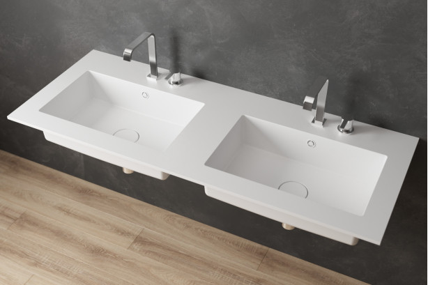 BLACK ROCK double washbasin in CORIAN® front view