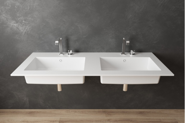 BLACK ROCK double washbasin in CORIAN® front view