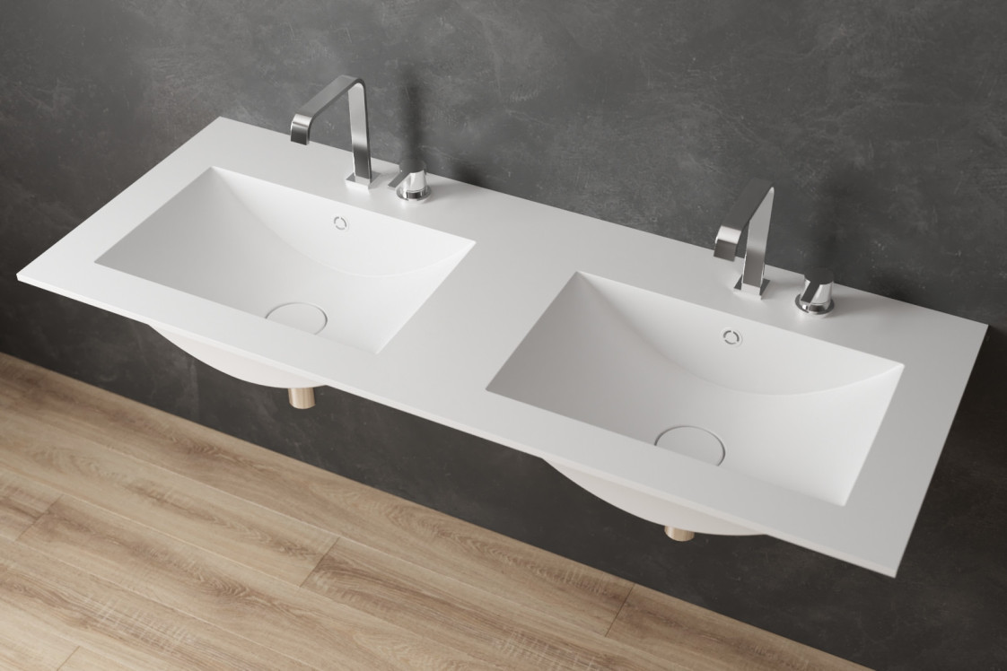 MONTEBELLO double washbasin in CORIAN® seen from the side