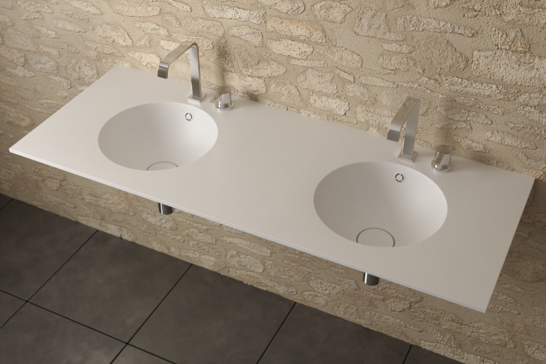 BETSEY double washbasin in CORIAN® seen from the side