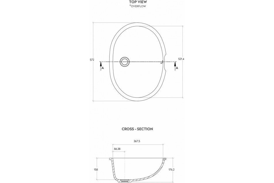 BERNIER simple washbasin in CORIAN® technical view
