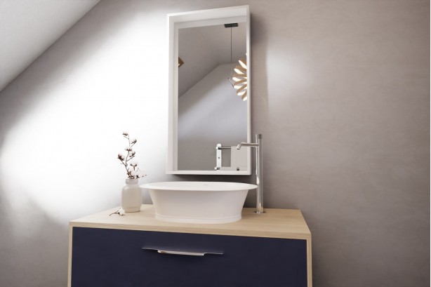 White NICONE mirror side view with cabinet