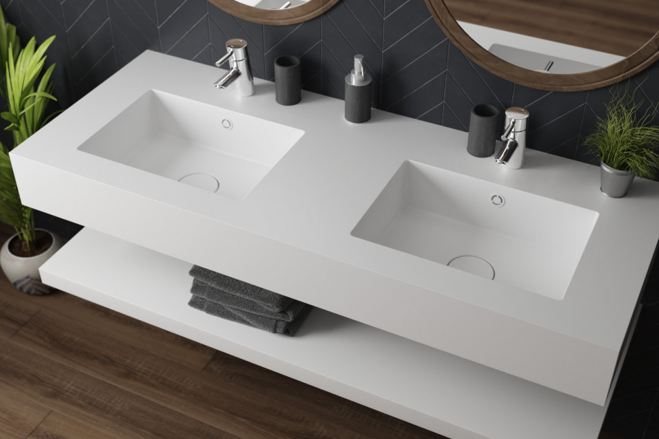 SAIL ROCK double washbasin in CORIAN® seen from the side