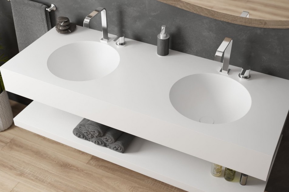 MOOREA double washbasin in Krion® side view