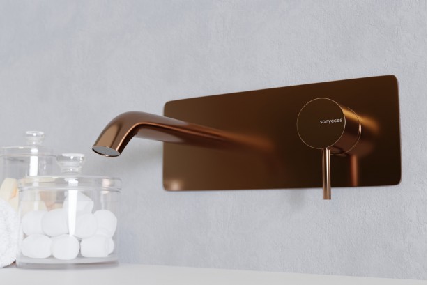 Wall-mounted mixer LOOP copper (or rose gold) brushed side view right