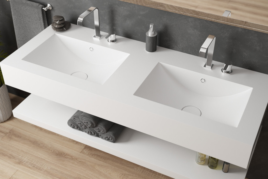 MONTEBELLO double washbasin in CORIAN® side view