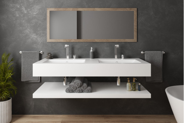 MONTEBELLO double washbasin in CORIAN® side view