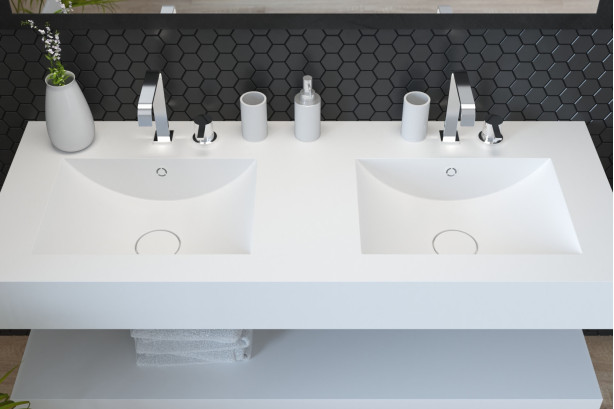 MELVILLE double washbasin in CORIAN® side view