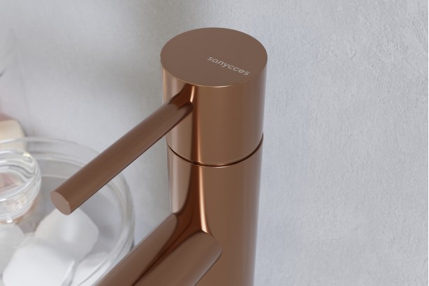 LOOP Copper (or Rose Gold) brushed single lever mixer side view