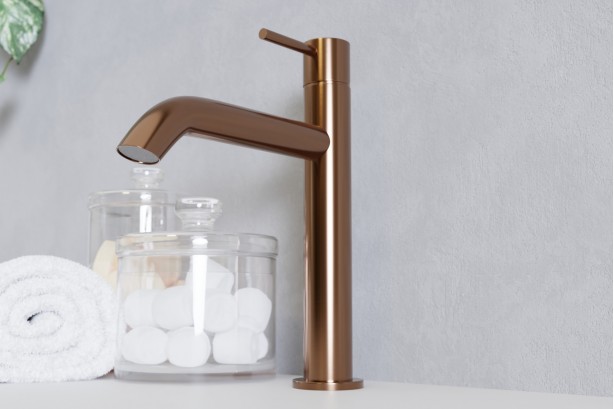 LOOP Copper (or Rose Gold) brushed single lever mixer side view
