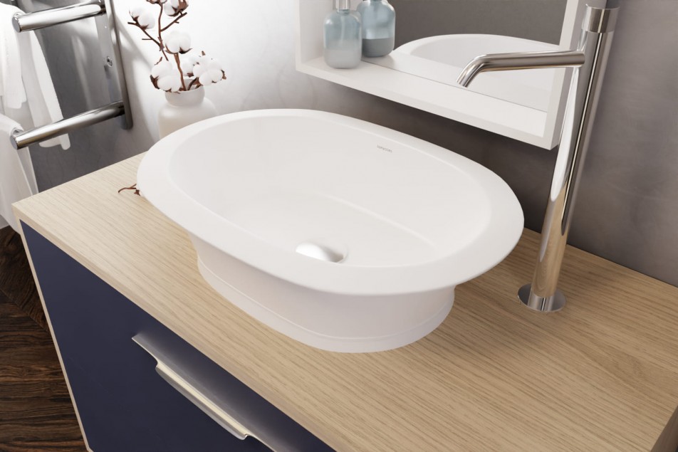 MODERN white washbasin, side view