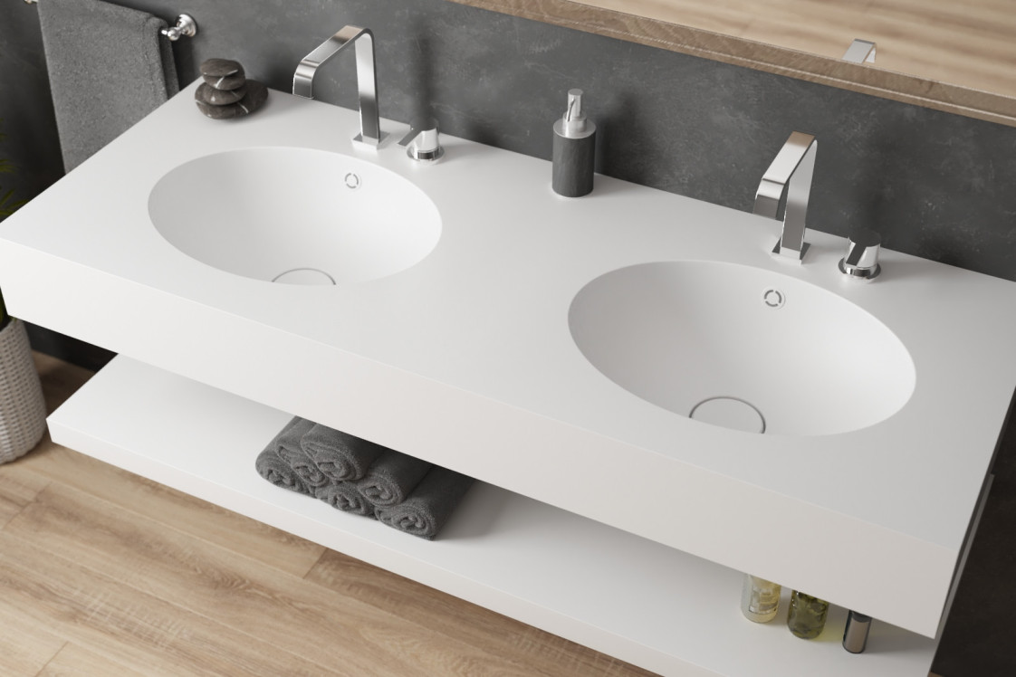 COCO double washbasin in CORIAN® side view