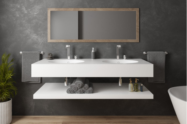 COCO double washbasin in CORIAN® side view